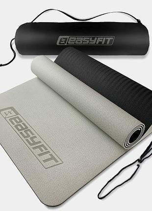 Коврик для йоги easyfit tpe 183×61×0.6 см противоскользящий серый + чехол ef-1924s-gybk