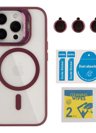 Чохол tpu+pc+metal stand case with magsafe and camera lenses для iphone 16 pro max plum