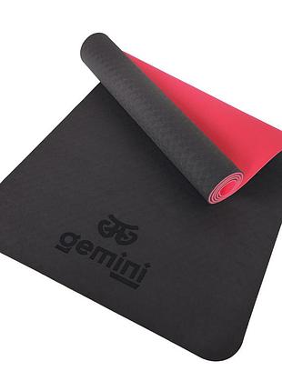 Килимок для йоги та фітнесу gemini tpe+tc, 183×61×0,6 см чорний фітнес мат професійний каремат для тренувань, пілатесу та