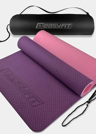 Коврик для йоги easyfit tpe 183×61×0.6 см противоскользящий фиолетовый + чехол ef-1924s-vp