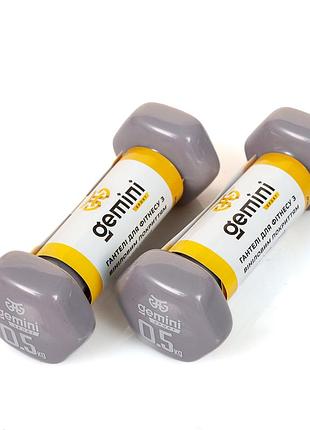Гантелі вінілові gemini 0,5 кг × 2 шт сірі для фітнесу та реабілітації (gsd-0.5gray)