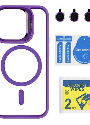 Чохол tpu+pc+metal stand case with magsafe and camera lenses для iphone 15 pro plum