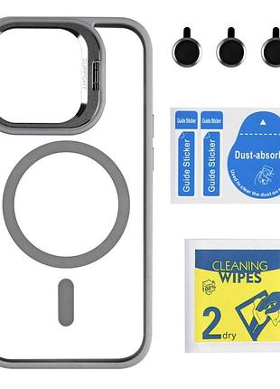 Чохол tpu+pc+metal stand case with magsafe and camera lenses для iphone 14 pro grey