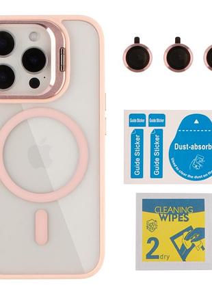 Чохол tpu+pc+metal stand case with magsafe and camera lenses для iphone 16 pro max pink