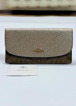 Coach монограммный кожаный кошелек коричневый с золотистым оригиналом