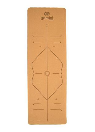 Коврик для йоги и фитнеса gemini пробковый, 183×61×0,5 см, для тренировок и спорта, cty-0682