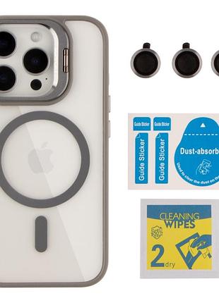 Чохол tpu+pc+metal stand case with magsafe and camera lenses для iphone 16 pro max grey