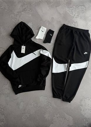 Костюм спортивний чоловічий тринитка nike big swoosh black! спортивный костюм мужской nike! худи и штаны nike!