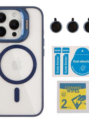 Чохол tpu+pc+metal stand case with magsafe and camera lenses для iphone 16 pro max dark blue