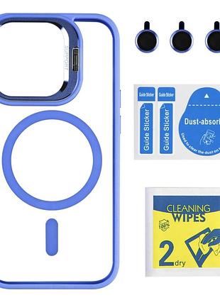 Чохол tpu+pc+metal stand case with magsafe and camera lenses для iphone 14 pro blue