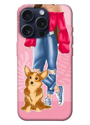 Чехол blex с картинкой girl and corgi для apple iphone 15 pro (6.1")