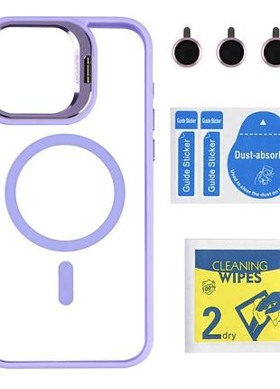 Чохол tpu+pc+metal stand case with magsafe and camera lenses для iphone 15 pro max purple