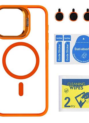 Чохол tpu+pc+metal stand case with magsafe and camera lenses для iphone 15 pro max orange