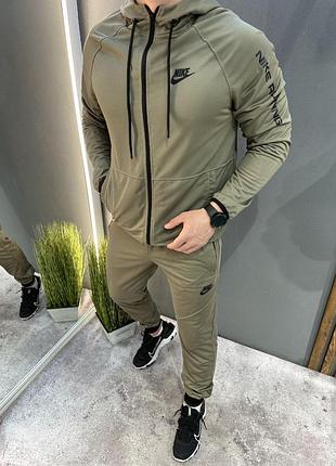 Хакі чоловічий спортивний костюм демісезонний nike tech fleece running