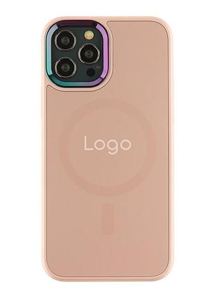 Чохол ag-glass chrome camera with magsafe для iphone 12/12 pro pink sand