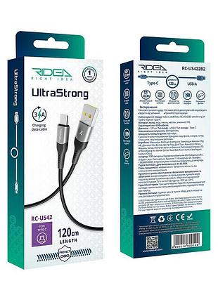 Кабель usb ridea rc-us42 ultrastrong type-c 3a 1.2m чорний