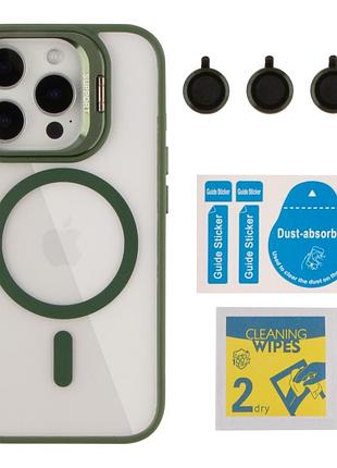 Чохол tpu+pc+metal stand case with magsafe and camera lenses для iphone 16 pro green