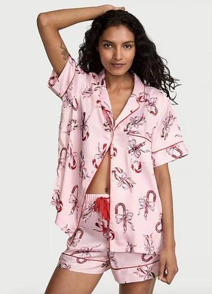Стильная женская пижама victoria's secret glazed satin short pajama set