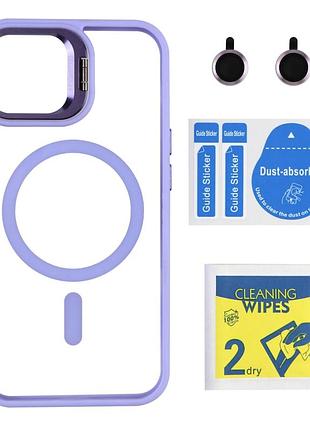 Чохол tpu+pc+metal stand case with magsafe and camera lenses для iphone 14 purple