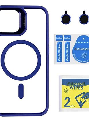 Чохол tpu+pc+metal stand case with magsafe and camera lenses для iphone 15 dark blue