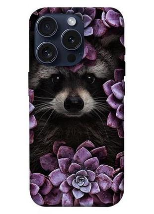 Чехол blex с картинкой енот в цветах для apple iphone 15 pro (6.1")