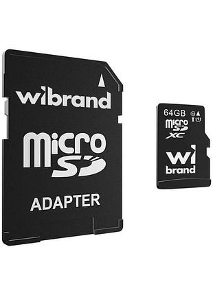 Карта памяти wibrand microsdhc 64gb uhs-1 10 class & adapter черный
