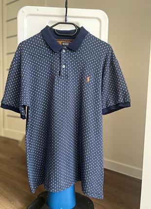 Чоловіча футболка поло polo ralph lauren  синя коричневий лого  xl- xxl