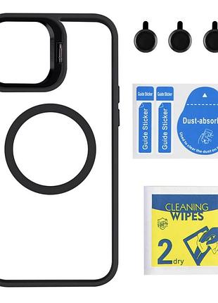 Чехол tpu+pc+metal stand case with magsafe and camera lenses для iphone 12 pro max black