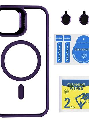 Чохол tpu+pc+metal stand case with magsafe and camera lenses для iphone 15 dark purple