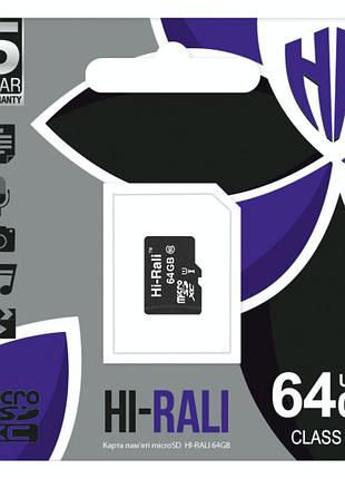 Карта памяти hi-rali microsdxc 64gb uhs-1 10 class черный
