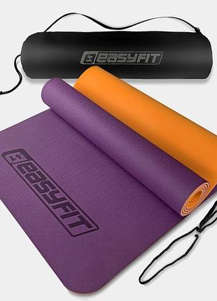 Килимок для йоги easyfit tpe 183×61×0.6 см протиковзкий фіолетовий + чохол ef-1924s-vo