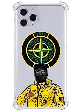 Прозорий протиударний чохол для iphone 11 pro з принтом: stone island (стон айленд)