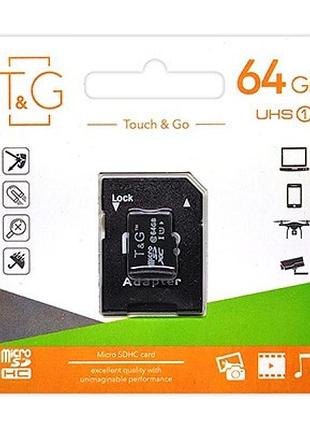 Карта памяти t&g microsdxc 64gb uhs-1 10 class & adapter черный
