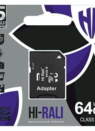Карта памяти hi-rali microsdxc 64gb uhs-1 10 class & adapter черный