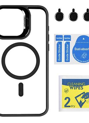 Чохол tpu+pc+metal stand case with magsafe and camera lenses для iphone 15 pro max black