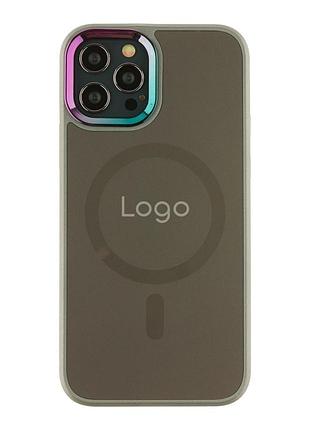 Чохол ag-glass chrome camera with magsafe для iphone 12 pro max grey