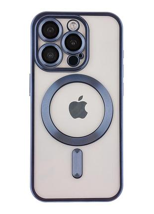 Чохол tpu metallic chrome full camera with magsafe для iphone 15 pro chrome dark blue
