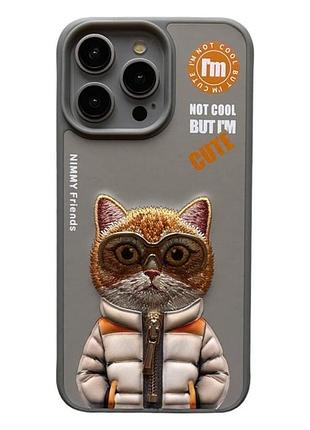 Чохол tpu+pc nimmy 3d with metal buttons для iphone 15 pro cat grey