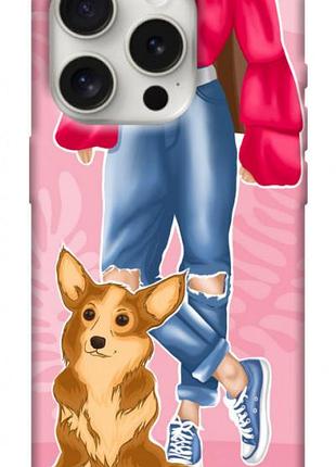 Чехол blex с картинкой girl and corgi для apple iphone 16 pro max (6.9")