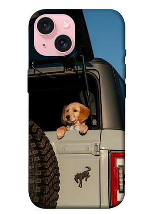Чехол blex с картинкой dog in the car для apple iphone 15 (6.1")