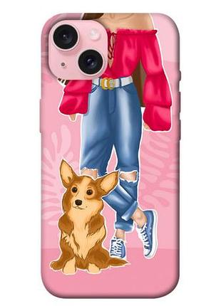 Чехол blex с картинкой girl and corgi для apple iphone 15 (6.1")