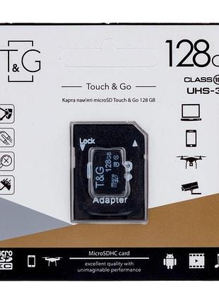 Карта памяти t&g microsdxc 128gb uhs-3 10 class & adapter черный