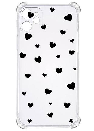 Прозорий протиударний чохол для iphone 12 mini з принтом: чорні сердечки