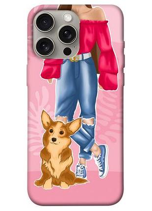 Чехол blex с картинкой girl and corgi для apple iphone 15 pro max (6.7")