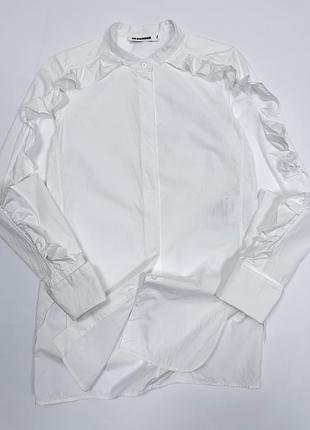 Jil sander женская белая классическая рубашка хлопковая с рюшами оригинал