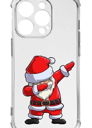 Прозрачный противоударный чехол blex с углами для iphone 15 pro max max принт: новогодний санта