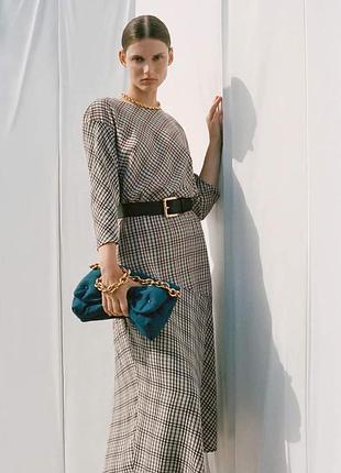 Бежева картата міді сукня zara