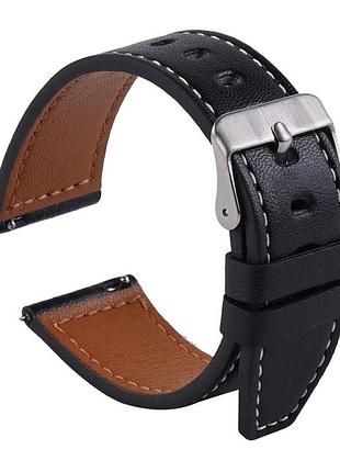 Ремешок универс 20mm leather strap with straight tip для samsung/amazfit/huawei black