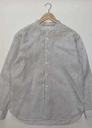 Uniqlo сорочка чоловіча лляна білого кольору у дрібну смужку, розмір м