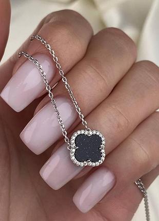 Серебряное колье клевер с авантюрином